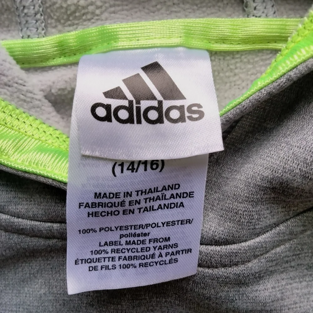 Adidas Boys' Active Sport Athletic Pullover Hooded Sweatshirt Grey/Lime L(14/16)